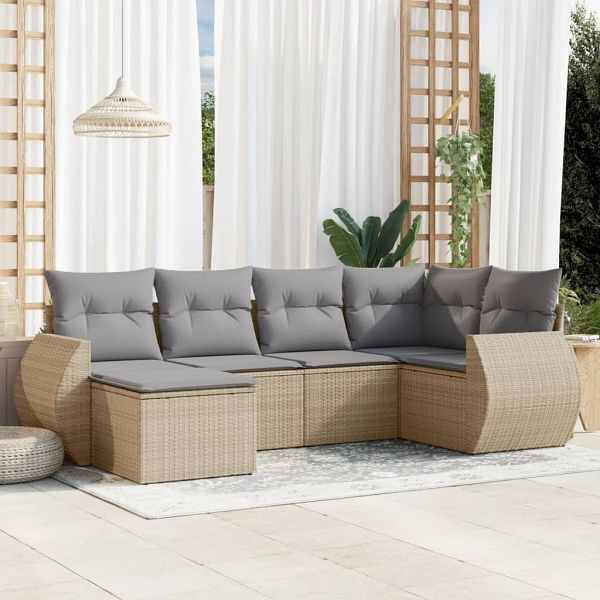 vidaXL 6-teilig Garten-Sofagarnitur mit Kissen Beige Poly Rattan, 3221658
