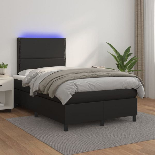 vidaXL Boxspringbett mit Matratze & LED Schwarz 120x200 cm Kunstleder, 3135873