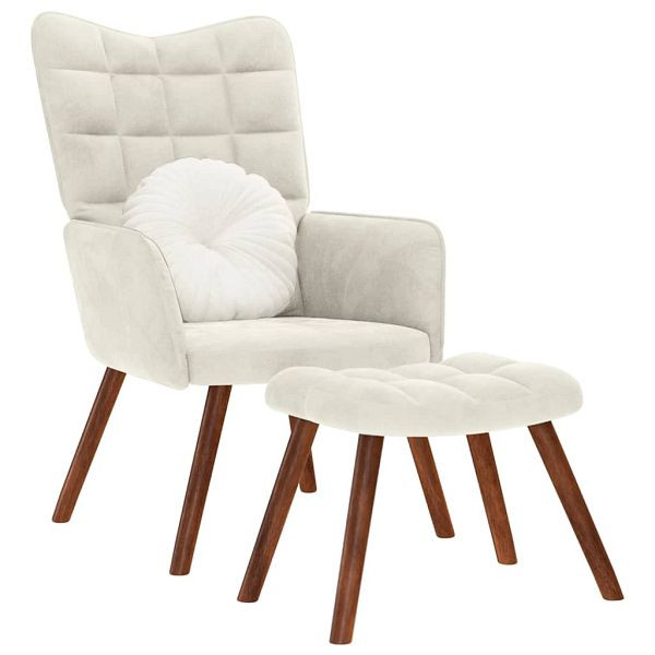 vidaXL Relaxsessel mit Hocker Creme Samt, 4016830, 8721158362551