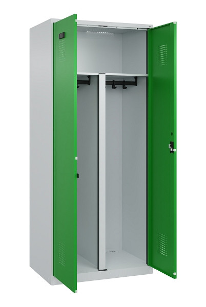 C+P PSA Schwarz-Weiß-Spind Evolo PLUS, 2 Abteile, 1850x800x500mm, 7035/6037, Zylinderschloss, 049002-22P S10038