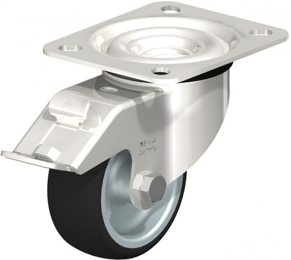 Blickle LEX-PATH 80G-FI Edelstahl-Lenkrolle mit Anschraubplatte & Feststeller, Thermoplastisches Polyurethan, Grau, 472969
