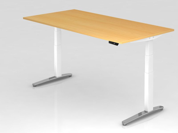 Hammerbacher Sitz-Steh-Schreibtisch elektrisch 200x100cm Buche/weiß, poliert, Rechteckform, VXBHM2E/6/WC