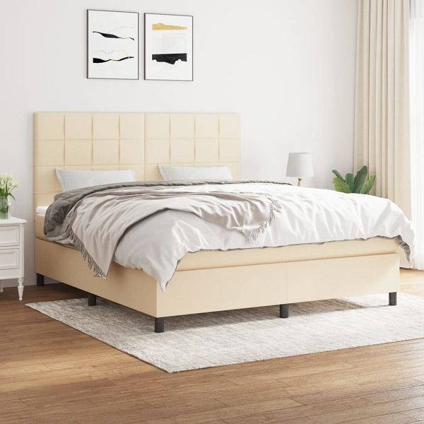 vidaXL Boxspringbett mit Matratze Creme 180x200 cm Stoff, 3141798