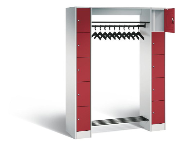 C+P Offene Garderobe Serie 8070, H1950xB1430xT480mm, Farbe: Lichtgrau / Rubinrot, 80710-00 S10007