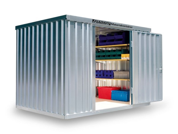 FLADAFI Materialcontainer MC 1300, verzinkt, zerlegt, mit Holzfußboden, 3.050 x 2.170 x 2.150 mm, Einflügeltür auf der 3 m Seite, F13200101