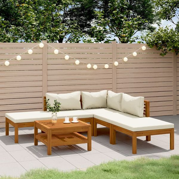 vidaXL 6-tlg. Garten-Lounge-Set mit Creme Kissen Massivholz Akazie, 3086924