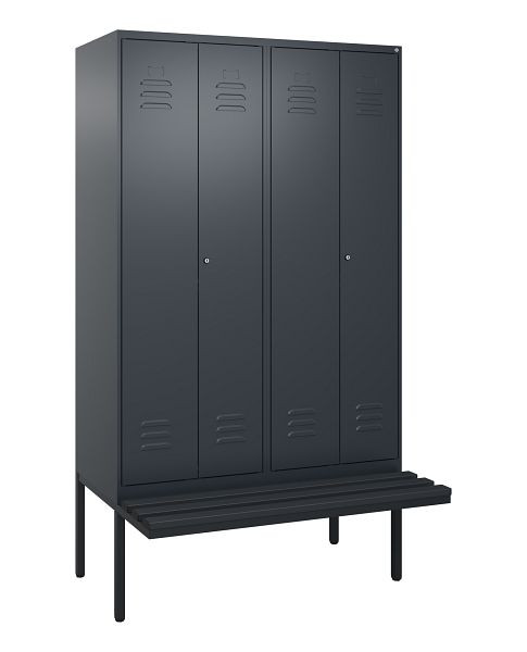 C+P Umkleidespind Classic PLUS SW, 4 Abteile, 2120x1200x815mm, 7016/7016, Zylinderschlösser, Untergestell & Sitzfläche, 0800427-40 S10027