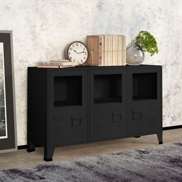 vidaXL Industrial Sideboard Schwarz 105x35x62 cm Metall und Glas, 339608