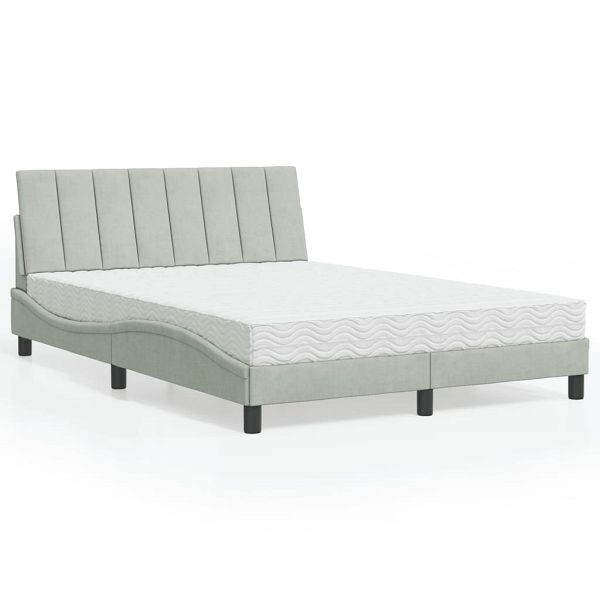 vidaXL Bett mit Matratze Hellgrau 140x190 cm Samt, 3208592