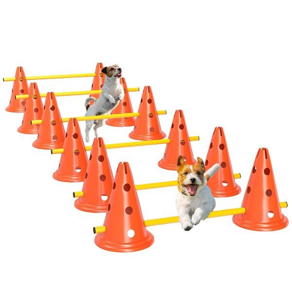 PawHut Agility Set Hunde 6-teiliges Agility-Ausrüstung für Hundetraining Steckhürdenset mit 12 Kegel 6 Hürden Tragetasche, D07-059V01OG