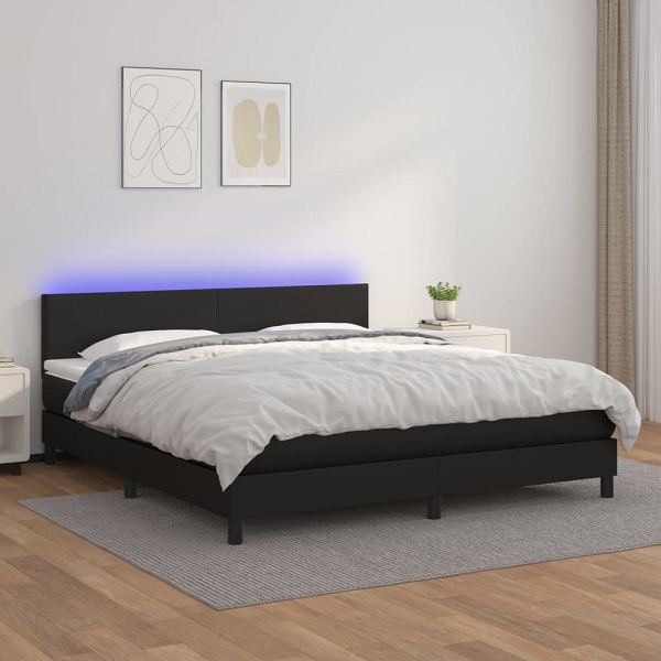 vidaXL Boxspringbett mit Matratze & LED Schwarz 180x200 cm Kunstleder, 3134117