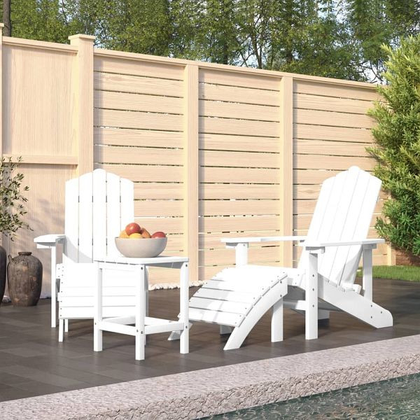 vidaXL Adirondack-Gartenstühle mit Hocker & Tisch HDPE Weiß, 3095712