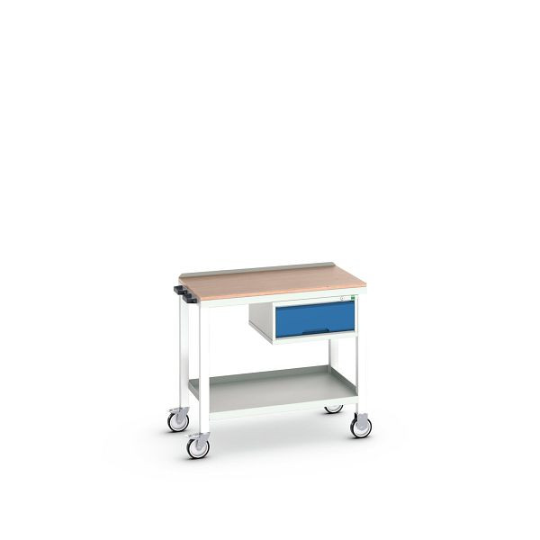 bott verso mobiler Beistelltisch, mit 1 Schublade und Multiplex-Platte, BxTxH: 1000 x 600 x 930 mm, Lichtgrau / Enzianblau, 16922801.11