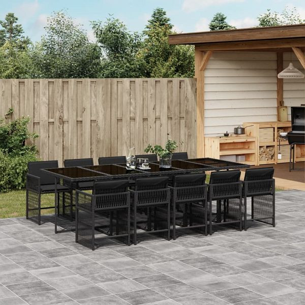 vidaXL 11-teilig Garten-Essgruppe mit Kissen Schwarz Poly Rattan, 3211651