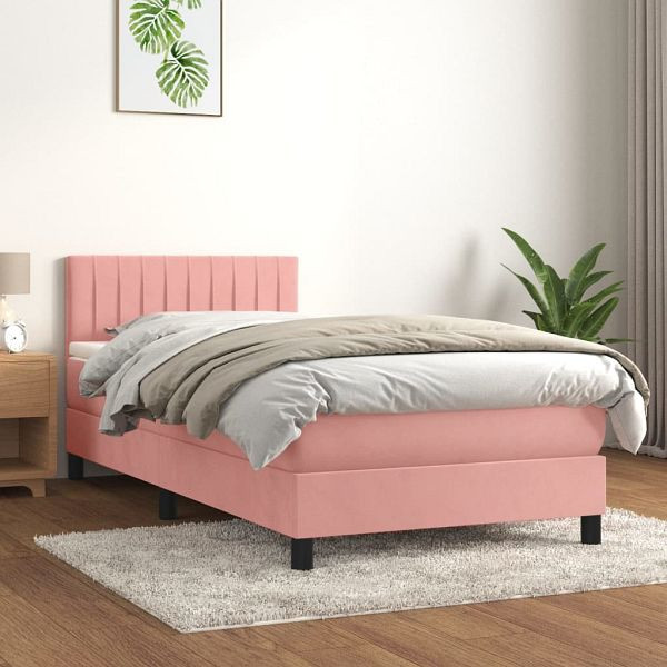 vidaXL Boxspringbett mit Matratze Rosa 80x200 cm Samt, 3141394