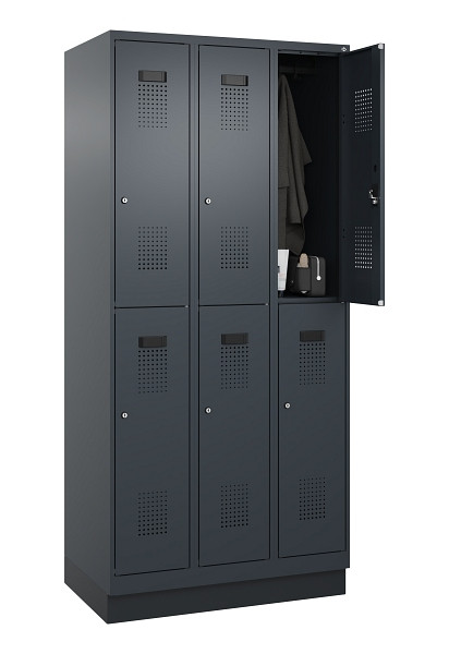 C+P Doppelstöckiger Spind Evolo PLUS, mit Sockel, 6 Fächer, 1950x900x500mm, 7016, Frontfarbe RAL 7016 Anthrazitgrau, Zylinderschloss, 049320-30 S10043
