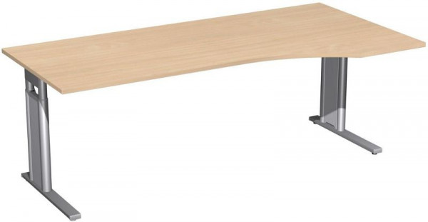 geramöbel PC-Schreibtisch rechts höhenverstellbar, C Fuß Blende optional, 2000x1000x680-820, Buche/Silber, N-647313-BS