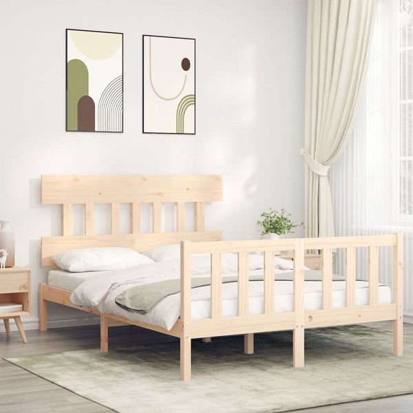 vidaXL Massivholzbett mit Kopfteil 140x200 cm, Top-Qualität, 3193336