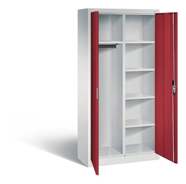 C+P Akten-/Garderobenschrank Acurado, H1950xB930xT400mm, Farbe: Lichtgrau / Rubinrot, Muldengriff, 5 OH, 9260-30 S10156