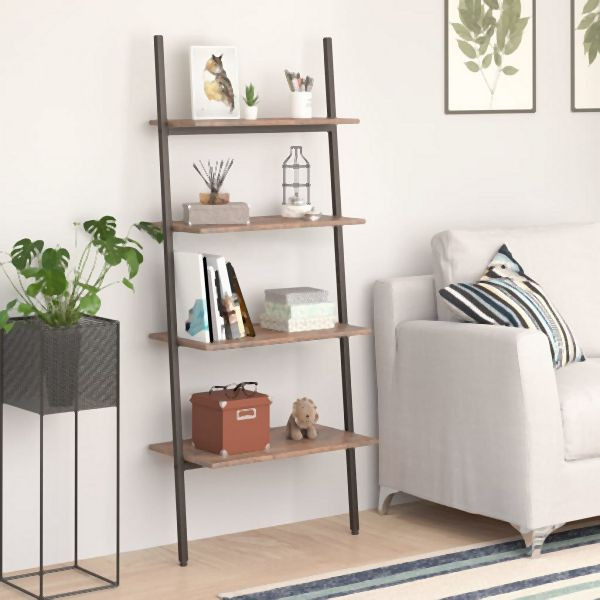 vidaXL Leiterregal mit 4 Böden Dunkelbraun und Schwarz 64x34x150,5 cm, 336374