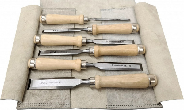 MHG Stechbeitel Satz mit Weißbuchenheft im neutralen Karton, Inhalt: 6,8,10,12,16,20,26 mm, Klinge feingeschliffen, Größe: 7-teilig, 13001.07