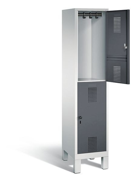 C+P Spind doppelstöckig Evolo, H1850xB420xT500mm, Farbe: Lichtgrau / Schwarzgrau, 48310-12 S10029