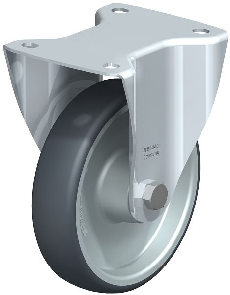 Blickle B-TPA 160R Stahlblech-Bockrolle mit Anschraubplatte, Thermoplastisches Gummi-Elastomer, Grau, 748175