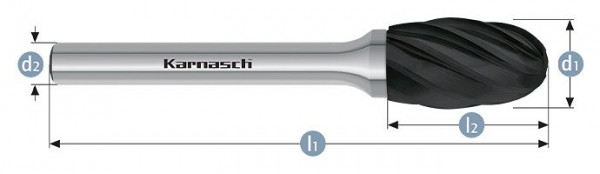 Karnasch Hartmetall-Frässtift Black-Tec beschichtet TRE/ HP-7 d1=3 / l2=6 / d2=3 / l1=38mm, VE: 3 Stück, 115045010
