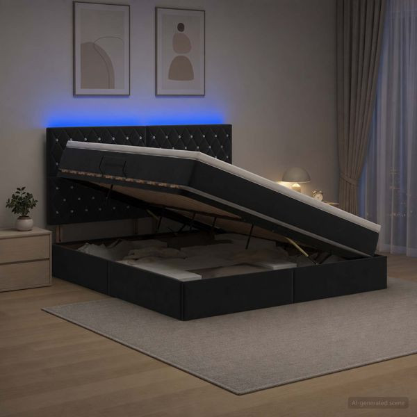 vidaXL LED-Speicherbett mit Matratze Schwarz 180 x 200 cm Samt, 3460088