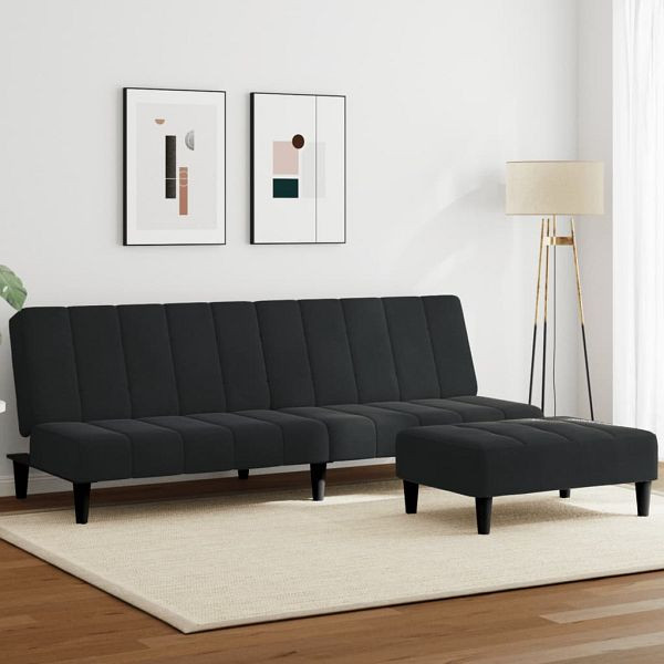 vidaXL Schlafsofa 2-Sitzer mit Fußhocker Schwarz Samt, 3258095