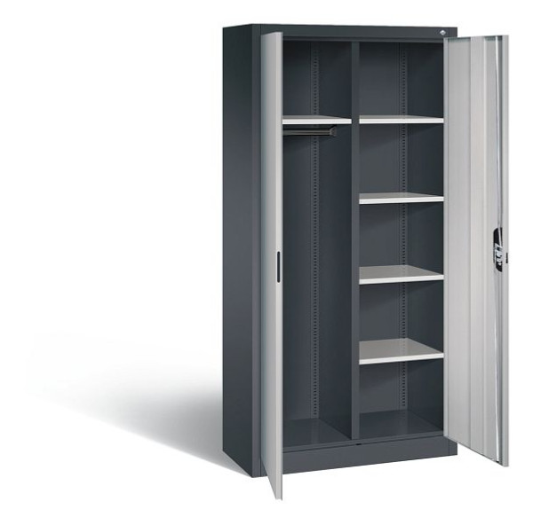 C+P Akten-/Garderobenschrank Acurado, H1950xB930xT400mm, Farbe: Schwarzgrau / Weißaluminium, Muldengriff, 5 OH, 9260-30 S10347