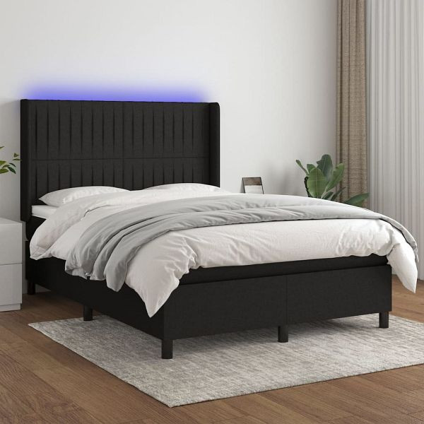 vidaXL Boxspringbett mit Matratze & LED Schwarz 140x190 cm Stoff, 3138471