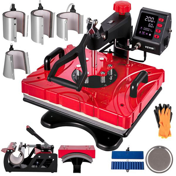 VEVOR Transferpresse 38 x 30 cm, 10 in 1 T-Shirtpresse, 360-Grad-Drehbar, rot, DGNTHJSHY2938RDO1V2