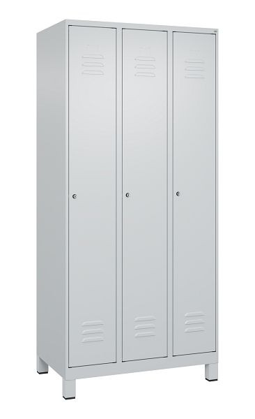 C+P Umkleidespind Classic PLUS, Füße, 3 Abteile, 1950x900x500mm, 7035/7035, Zylinderschlösser, 080010-30 S10024