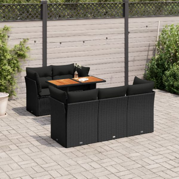 vidaXL 6-tlg. Garten-Sofagarnitur mit Kissen Schwarz Poly Rattan, 3326883
