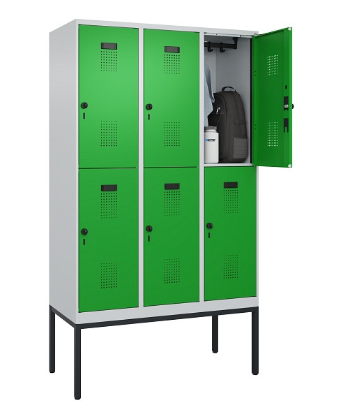 C+P Doppelstock-Spind Evolo PLUS, Gestell, 6 Fächer, 2120x1200x500mm, 7035/6037, Drehriegel, 0493307-32 S10011