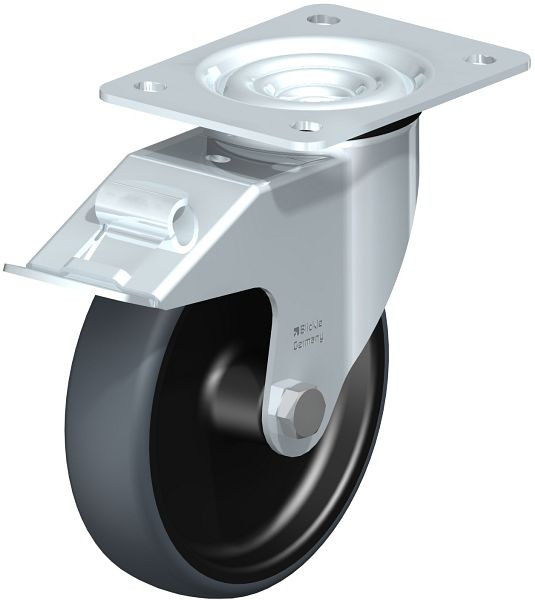 Blickle LE-TPA 160G-FI-ELS Stahlblech-Lenkrolle mit Anschraubplatte & Feststeller, Thermoplastisches Gummi-Elastomer, Grau, 849861