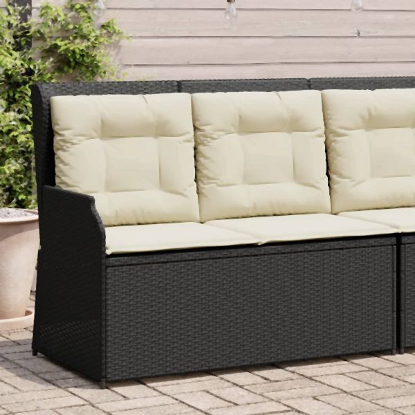 vidaXL Gartenbank Verstellbar mit Kissen Schwarz Poly Rattan, 368946