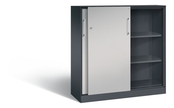 C+P Schiebetürenschrank Asisto, H1310xB1200xT435mm, Farbe: Schwarzgrau / Weißaluminium, Bügelgriff, 3 OH, 142031-000 S10097