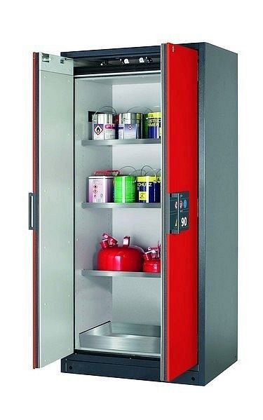 asecos Sicherheitsschrank Q-CLASSIC-90, Q90.195.090 in verkehrsrot RAL 3020 mit 3x Fachboden (Edelstahl), 30041-046-30049
