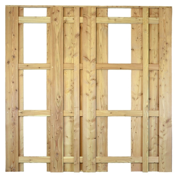 T&J AALBORG-Serie Zaunelement, Lärche, 180 x 180 cm, Riegel 28/70 mm, Lamellen 16/140 mm und 16/60 mm, 29361