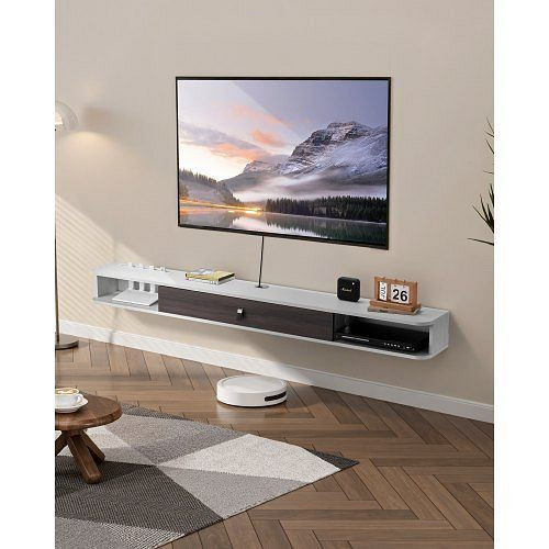 VEVOR Hängender TV-Schrank Weiß 180 cm, mit Kabelloch & Stauraum für DVD-Player, Kabelbox, Konsole, 52 kg belastbar, BSDSJ70INCHBO0Q9TV0