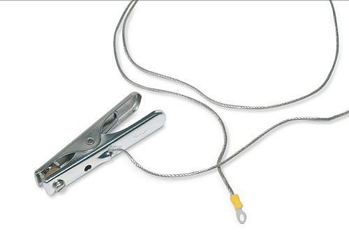 DENIOS Erdungskabel mit 1 Erdungszange / 1 Ringkabelschuh und ATEX-Zulassung, 2 m, 165892