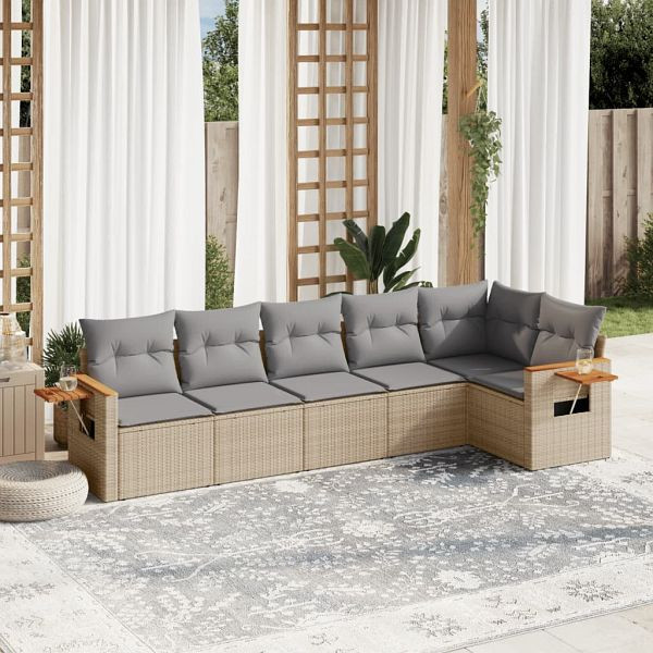 vidaXL 6-tlg. Garten-Sofagarnitur mit Kissen Beige Poly Rattan, 3226829