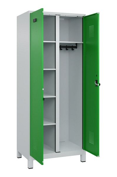 C+P Wäsche-/Garderobenspind Evolo PLUS, mit Füßen, 2 Abteile, 1950x800x500mm, 7, Frontfarbe RAL 6037 Reingrün, Drehriegel, 049610-22 S10011