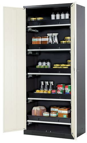 asecos Chemikalienschrank Systema-T CS-85, Korpus anthrazit, Flügeltüren weiß, 5 Tablarauszüge, 208970