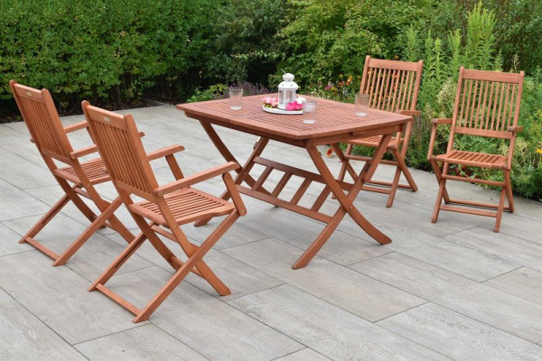 Merxx Rio Set 5-teilig, 4 Rio Klappsessel, 1 Klappausziehtisch 110 (160) x 90 cm, FSC Eukalyptusholz, 50186-011