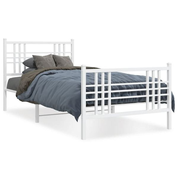 vidaXL Bettgestell mit Kopf- und Fußteil Metall Weiß 100x200 cm, 376386