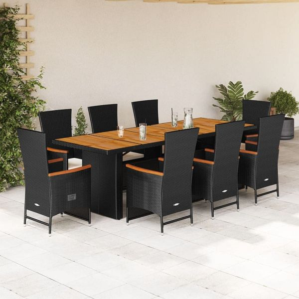 vidaXL 9-teilig Garten-Essgruppe mit Kissen Schwarz Poly Rattan, 3277526