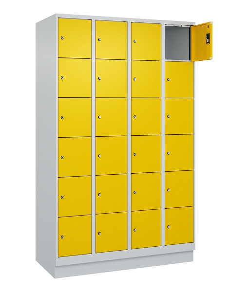 C+P Schließfachschrank Evolo PLUS, mit Sockel, 24 Fächer, 1950x1200x500mm, 7035/1023 Verkehrsgelb, 049020-406 S10001